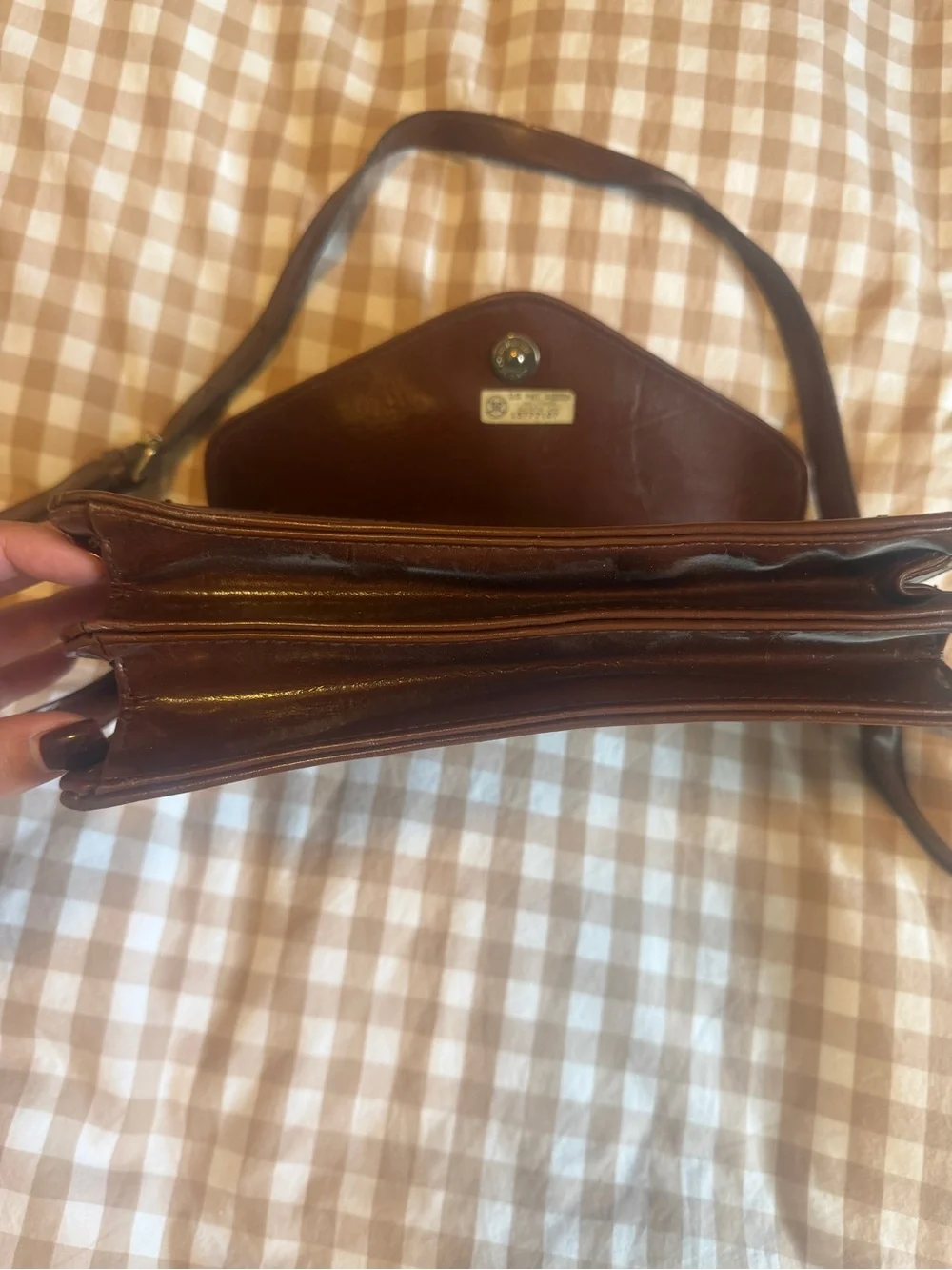 Vintage Marchino Via Moda Classic Brown Leather Satchel with Polished Clasp